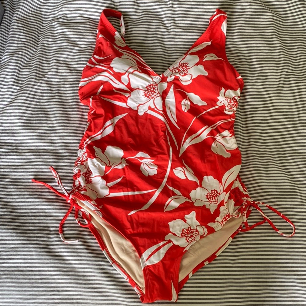 Kona Sol Tropical Red and White One Piece Swimsuit